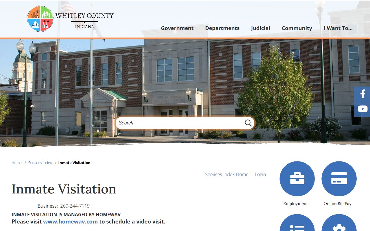 Whitley County Jail visitation service page for inmate video visits