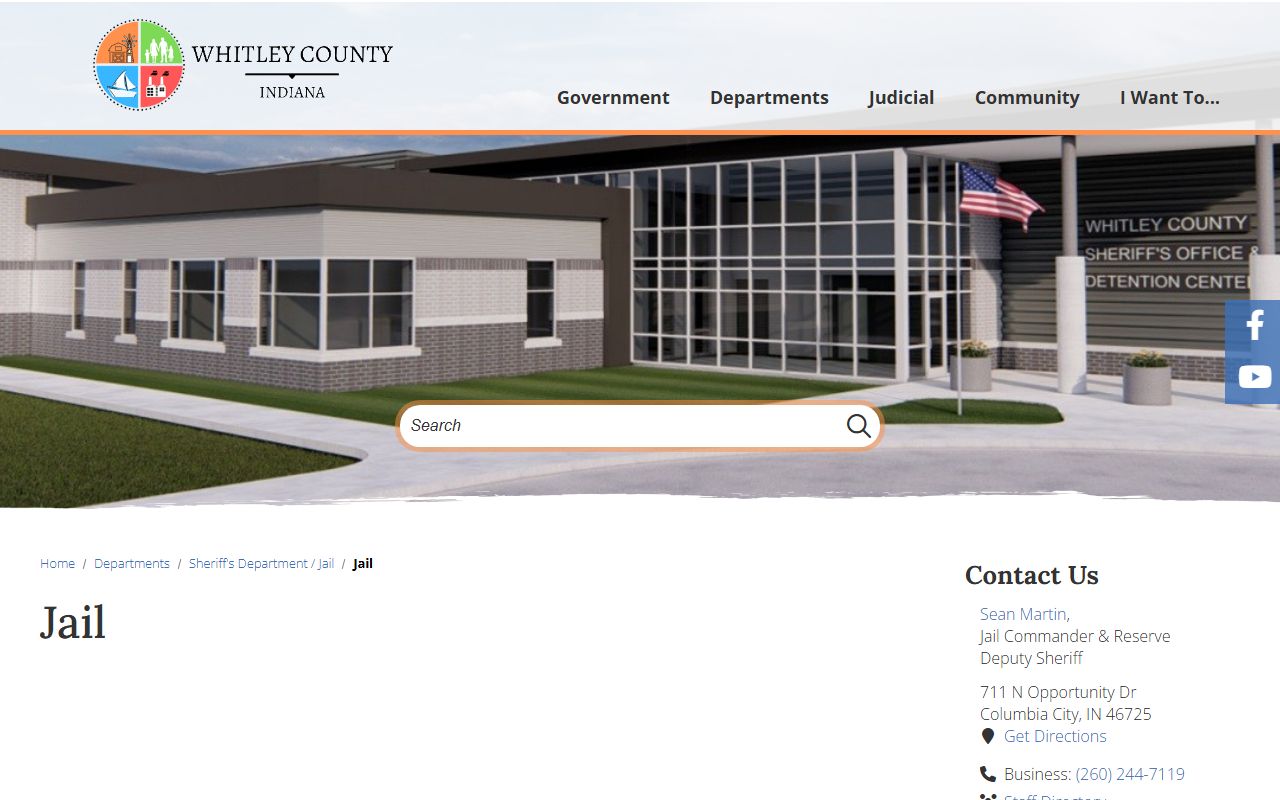 Whitley County Jail division contact page for inmate custody records